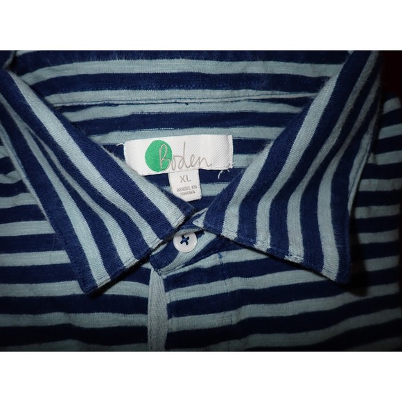 Boden Mens XL Blue Striped Short Sleeve Polo Shirt Cotton Chest Pocket Casual - Picture 4 of 4